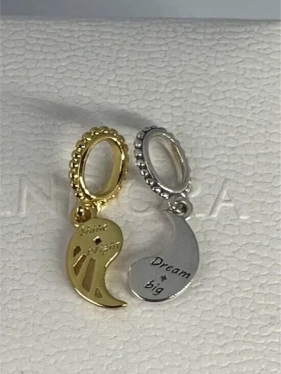 Authentic Pandora Two-tone Splittable Sun & Moon Dangle Charm - Picture 3 of 5